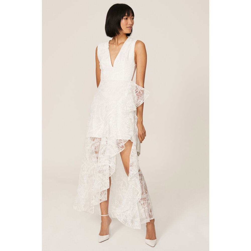 One33 Social Sz 2 White Embroidered Lace Ruffled Overlay Sleeveless V-Neck Dress